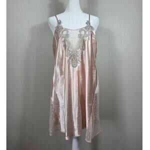 Flora By Flora Nikrooz Pink Lace Satin Sheer Slip Lingerie Nightgown Size Large